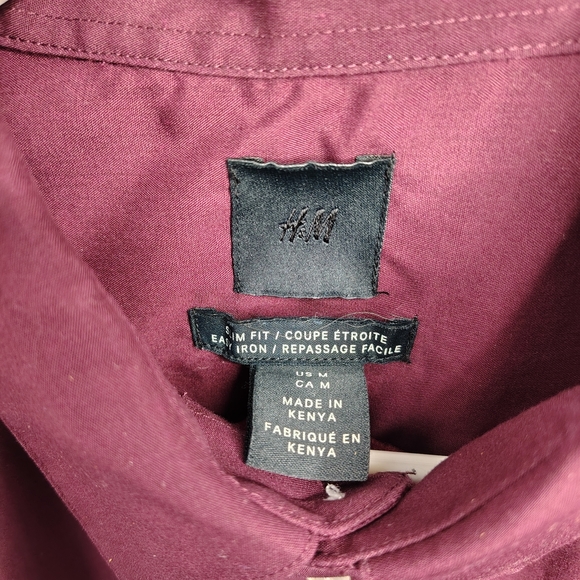 H&M Men's Burgundy Slim Fit Long Sleeve Collared Dress Shirt Sz M Cotton Blend - Picture 2 of 9